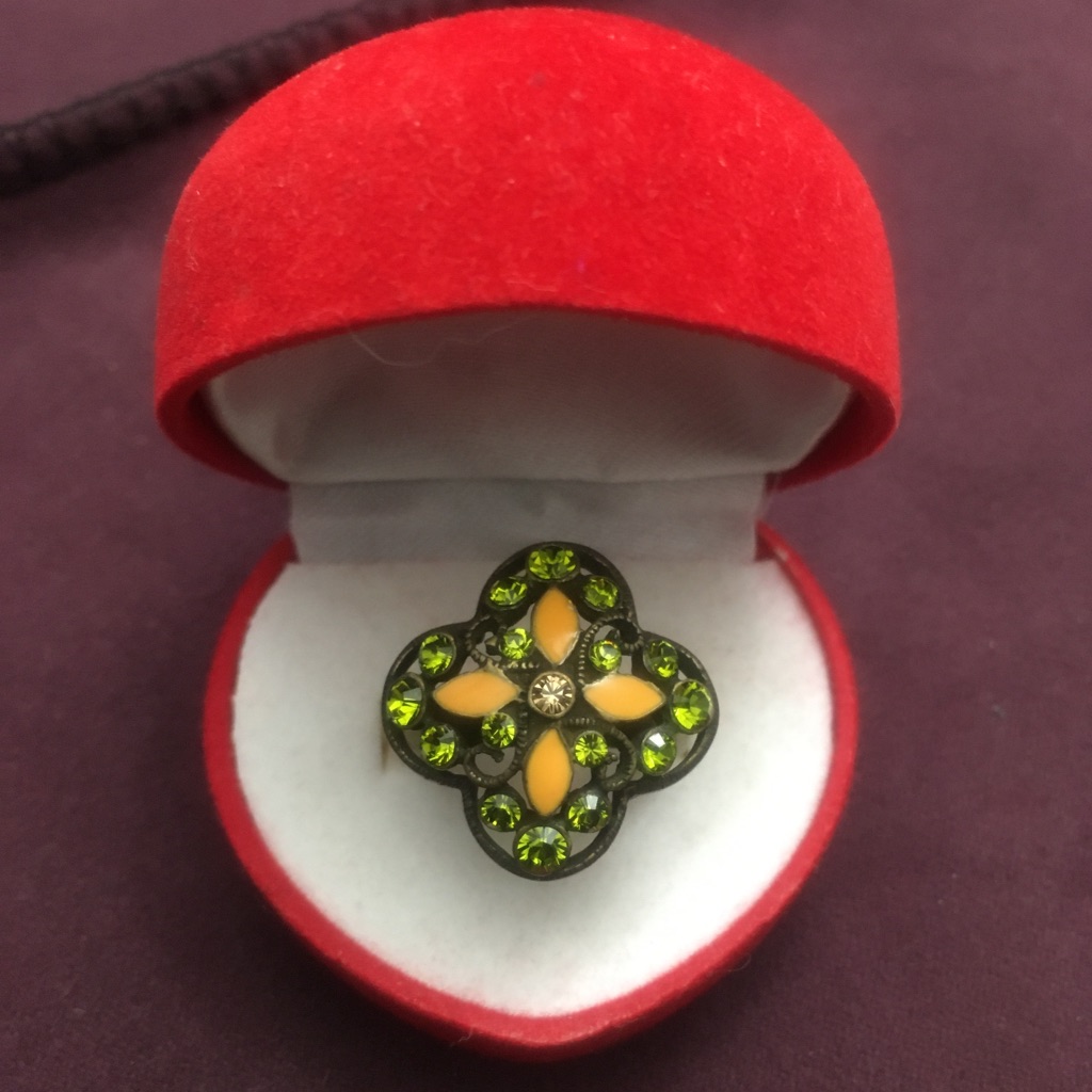 Antique Gold Brass Custom Enamel Ring Size 8 45$